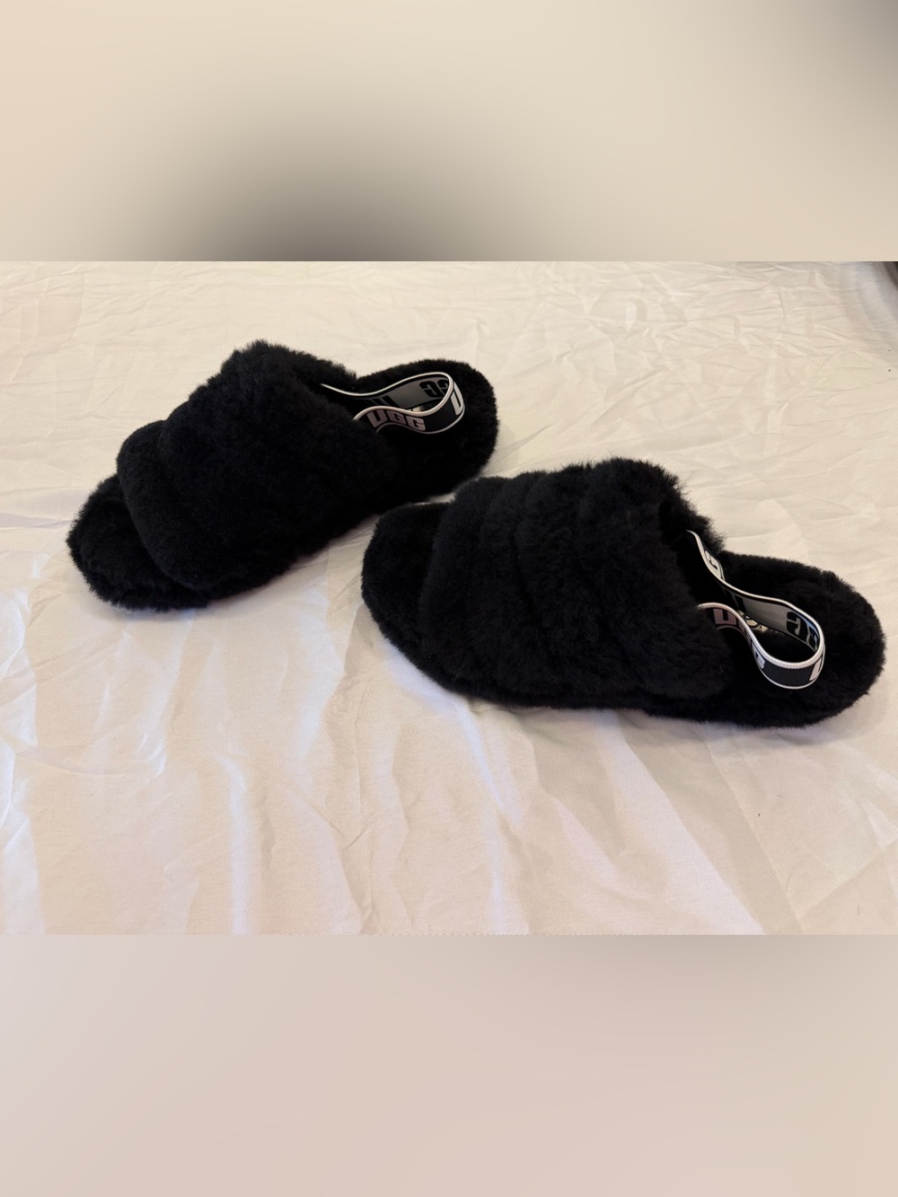 UGG Black Fluff Yeah -Slide Slippers with Branded Heel Strap